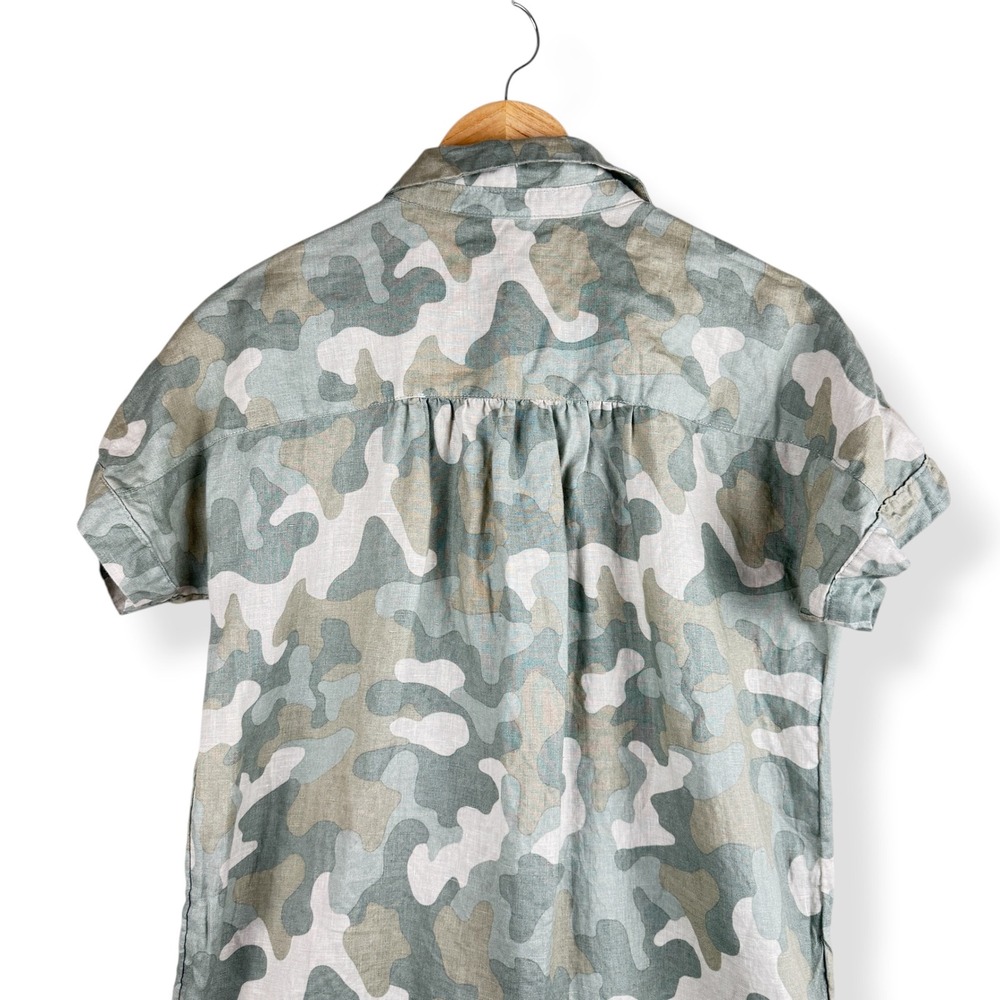 C&C California Shirt Dress Womens Size Small 100% Linen Camo Granola Earthy - Picture 7 of 10